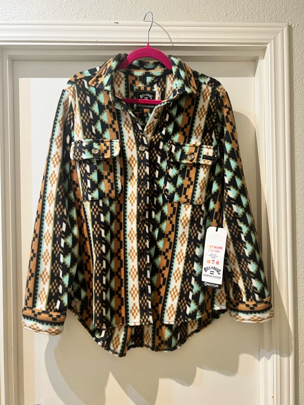 Billabong Aztec Print Button-Up Fleece Jacket Adventure Division size L